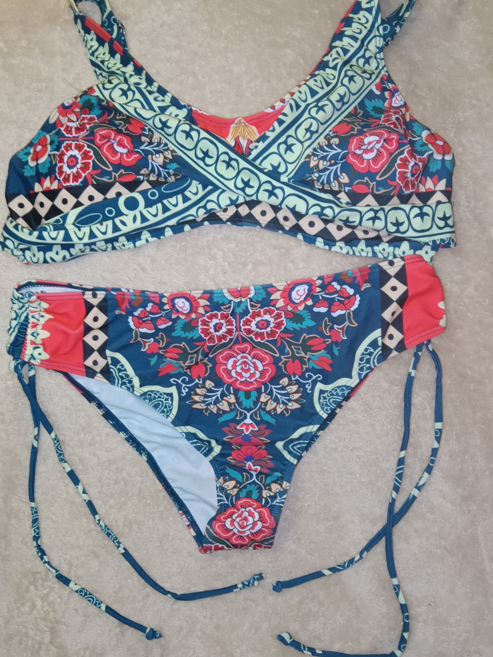 Floral Print Blue & Coral Women's Bikini Set